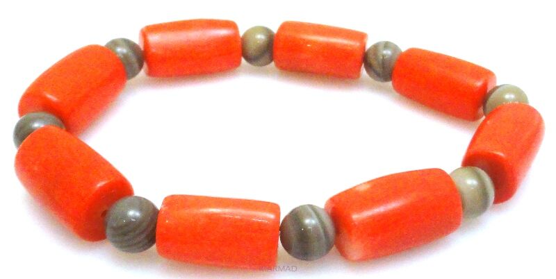 Bransoleta - koral pomarańczowy i krzemień pasiasty - 18cm