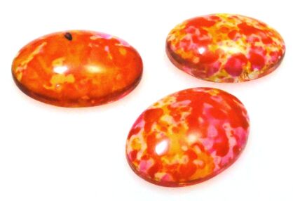 Kaboszon szklany - owal 18x13mm - czerwono żółty