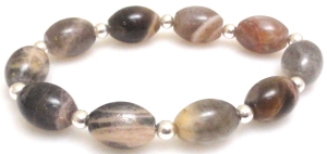 Bransoletka - kamień księżycowy oliwki i hematyt srebrny - 18cm