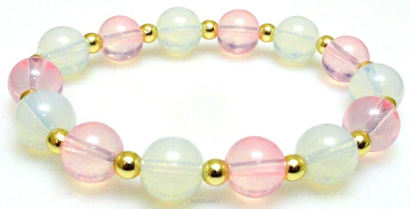 Bransoleta kolorowy opalit kule 10mm i hematyt złoty - 17,5cm