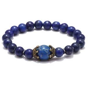Bransoletka -Lapis Lazuli, Hematyt, elementy ozdobne- korony- kule 8mm i 10 mm - na gumce