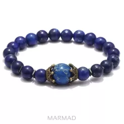 Bransoletka -Lapis Lazuli, Hematyt, elementy ozdobne- korony- kule 8mm i 10 mm - na gumce