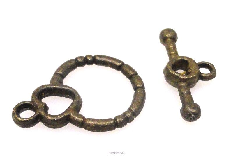 Zapięcie do korali - kółko z sercem 18x14mm - antyczny brąz