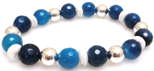 Bransoleta - agat niebieski, hematyt srebrny i koraliki perłowe - 18,5cm