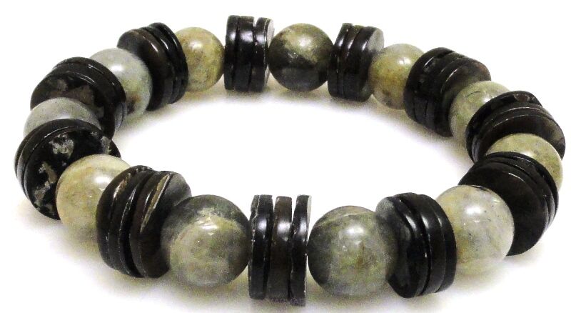 Bransoleta - labradoryt kule 12mm i muszla - 19cm