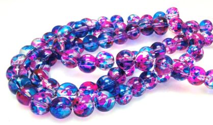 Koraliki nakrapiane - kula 10mm - niebiesko różowe