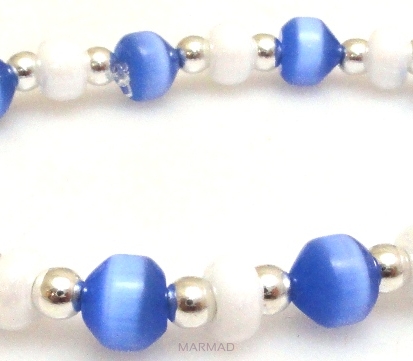 Bransoleta - uleksyt niebieski, hematyt srebrny i koraliki perłowe - 18cm