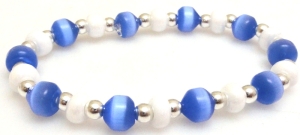 Bransoletka - uleksyt niebieski, hematyt srebrny i koraliki perłowe - 18cm