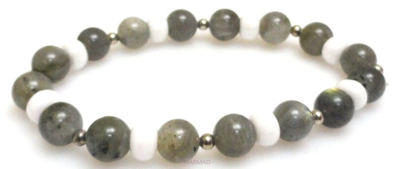 Bransoleta - labradoryt i koraliki perłowe - 19cm