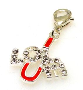 Charms z karabińczykiem - do zawieszania - love z cyrkoniami