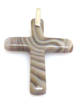 Krzemień pasiasty - zawieszka krzyż 44x28x4mm + srebro 925