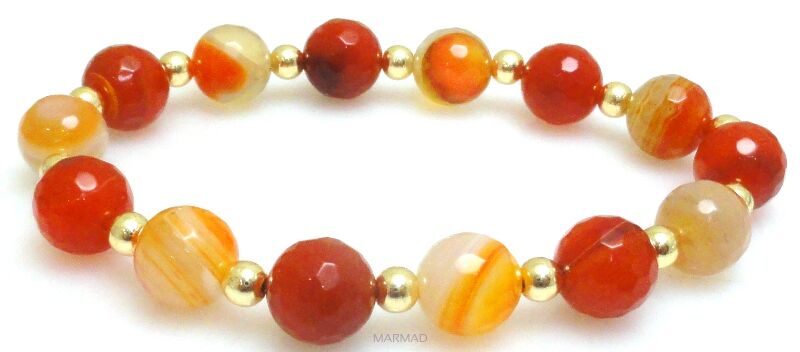 Bransoleta - agat fasetowany i hematyt złoty - 19cm