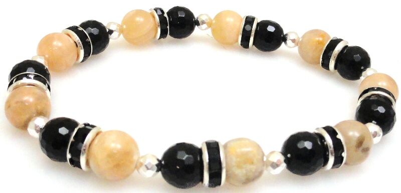 Bransoleta - kamień słoneczny, onyks i hematyt - 20cm