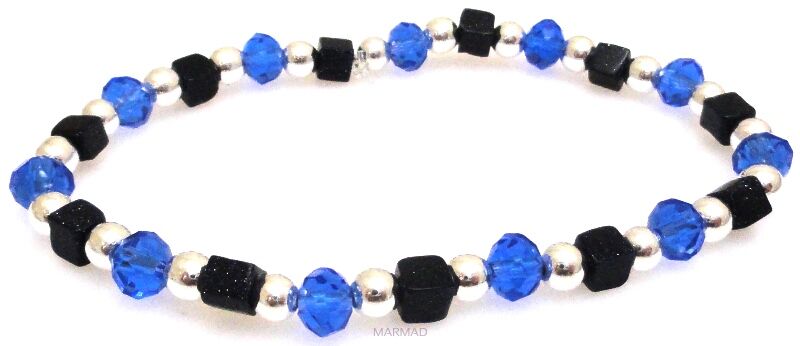 Bransoleta - noc kairu, hematyt srebrny i kryształki fasetowane - 18cm