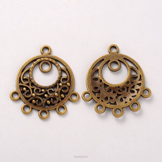 Łącznik, konektor, Baza filigranowa na wisior, kolczyki 35x31mm - antyczny brąz