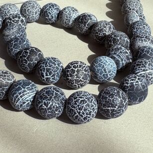 Agat matowy trawiony - kula 12mm - czarny