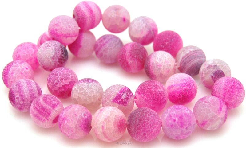 Agat matowy trawiony - kula 14mm - różowy