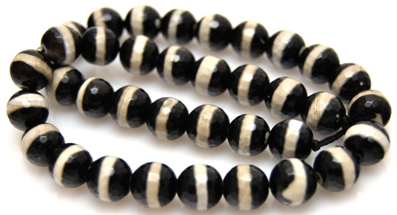 Agat fasetowany biało czarny - kula 10mm