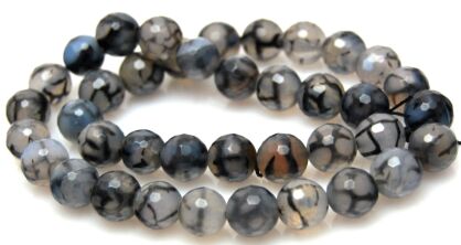 Agat fasetowany szary - kula 10mm - "pajączek"