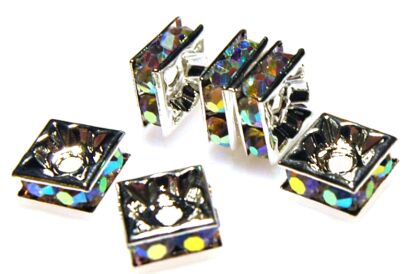 Przekładki z cyrkoniami AB crystal - kwadraty 8mm