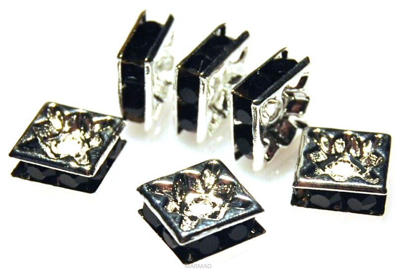 Przekładki z cyrkoniami black - kwadraty 8mm