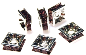 Przekładki z cyrkoniami amethyst - kwadraty 8mm