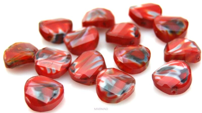 Szkło ozdobne  fasetowane - falowana moneta 14x14mm - czerwone