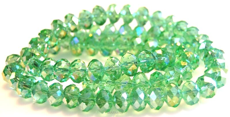 Kryształki fasetowane AB - oponka 10x7mm - zielone