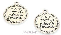 Zawieszka - moneta z napisem 20x17mm A family's love is forever