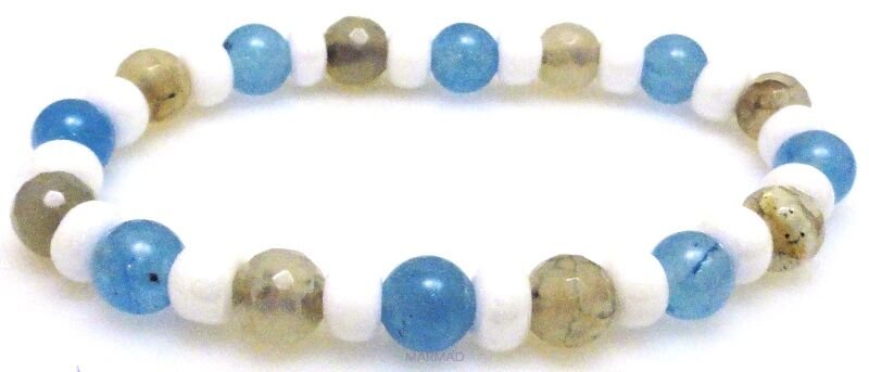 Bransoleta - agat, jadeit i koraliki perłowe - 19,5cm