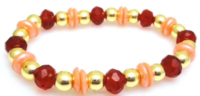 Bransoleta - hematyt złoty, kryształki fasetowane i dyski perłowe - 17cm