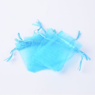 Woreczek ozdobny na biżuterię - 90x70mm- niebieski- organza