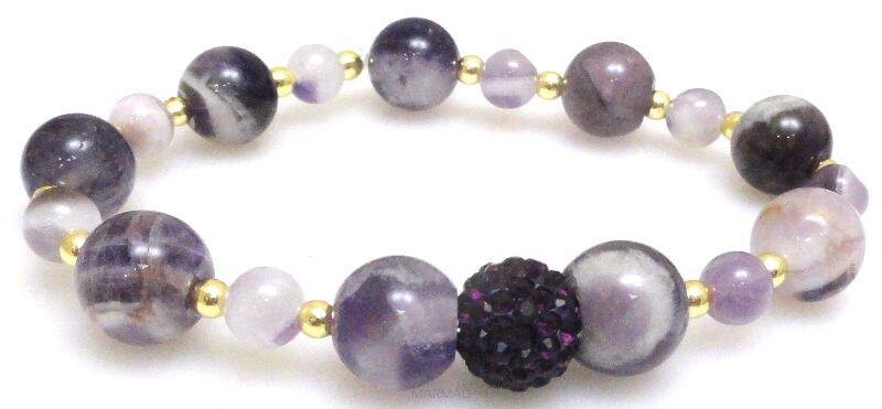 Bransoleta - ametyst, hematyt i kula cyrkoniowa -18cm