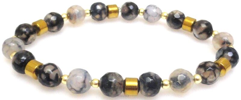 Bransoleta - agat kule 8mm i hematyt złoty - 20cm
