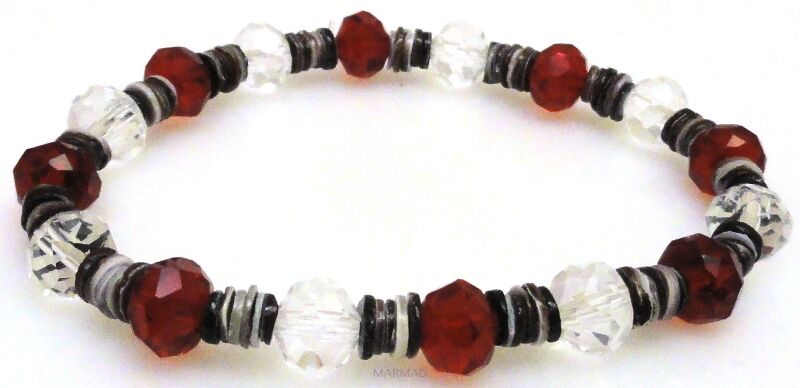 Bransoleta kolorowe kryształki fasetowane i muszla - 19cm