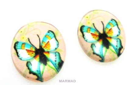 Kaboszon szklany - owal 18x13mm - motyl