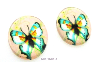 Kaboszon szklany - owal 18x13mm - motyl