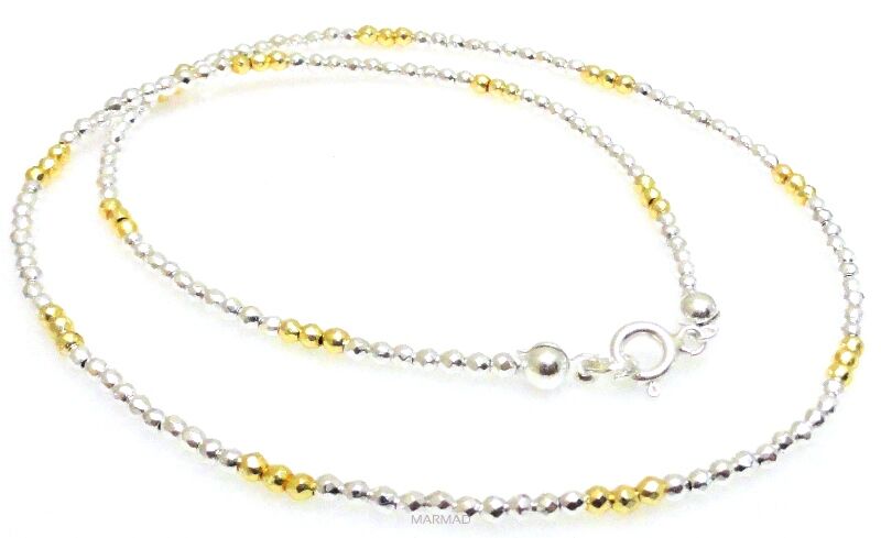 Naszyjnik hematyt fasetowany srebrny i złoty kule 2mm - srebro 925