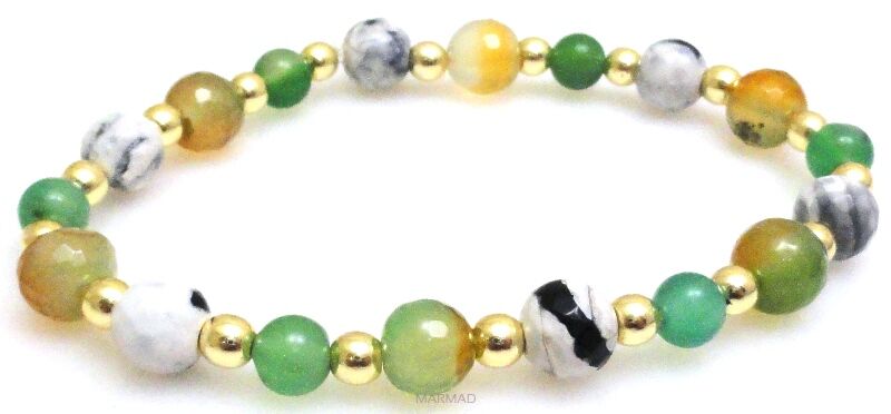 Bransoleta - agat i hematyt złoty - 19,5cm