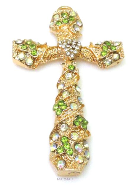 Krzyż z cyrkoniami oliwin i crystal 95x53mm - zawieszka