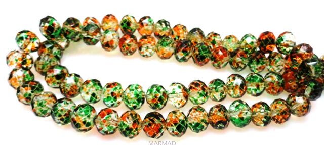 Kryształki fasetowane - oponka 10x7mm - zielono czerowne