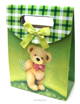 Torebka na prezent - miś w zieleni