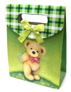 Torebka na prezent - miś w zieleni