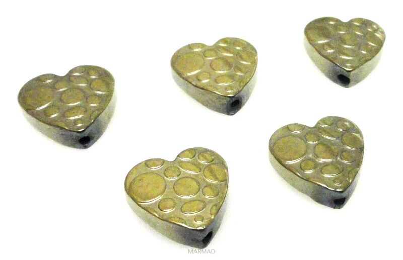 Hematyt - ozdobne serce 10x10mm - kolor antyczne złoto