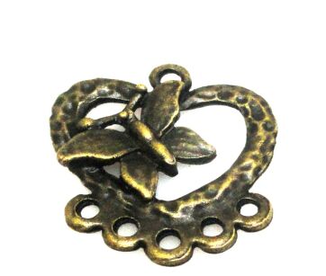 FILIGRAN Baza na wisior, kolczyki serce 24x22mm - antyczny brąz