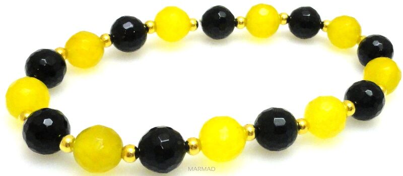 Bransoleta - jadeit żółty i onyks - 18cm