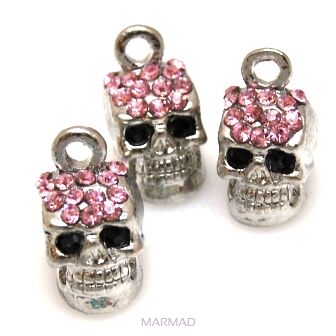 Czaszka z cyrkoniami rose do zawieszania - 15x8mm