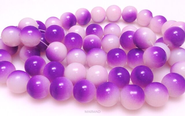 Koraliki cieniowane - kula 14mm - fioletowo białe