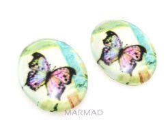 Kaboszon szklany - owal 18x13mm - motyl