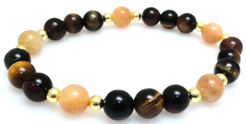 Bransoleta - tygrysie oko mix, kamień słoneczny i hematyt - 19,5cm